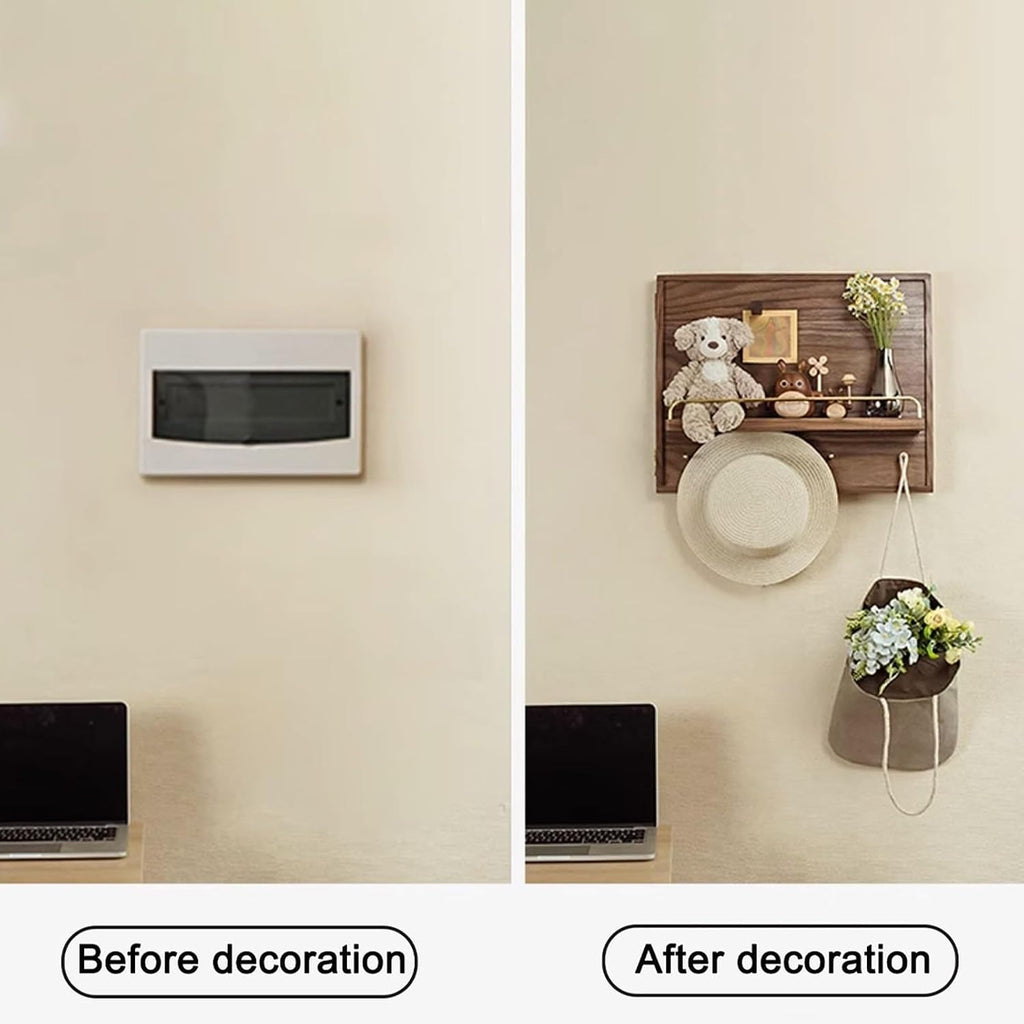 Meter Box Decorative Painting Door Opening, Wooden Fuse Box Cover Cabinet Shelf and Hooks, Wall Mounted Breaker Boxes Decorative Cover for Farmhouse Kitchen(50x60cm/19.7x23.6in)