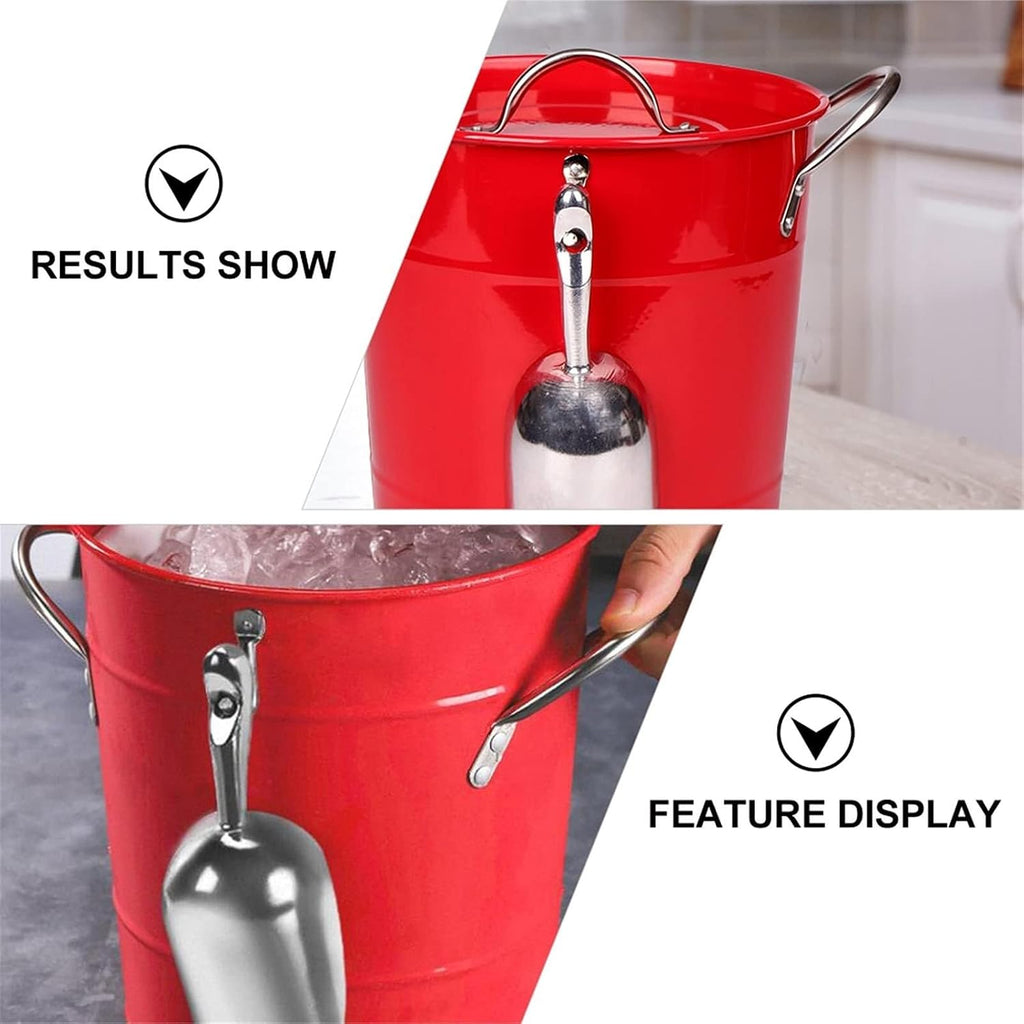 Ice Bucket with Lid and Ice Tongs,3.5L Metal Double Wal Ice Bucket with Lid and Scoop,Ice Buckets for Parties,Ice Bucket for Cocktail Bar,Metal Drink Cooler