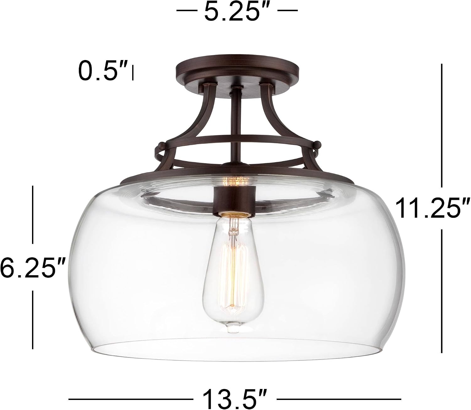Franklin Iron Works Charleston Industrial Rustic Farmhouse Ceiling Light Semi Flush-Mount Fixture 13 1/2' Wide Bronze LED Clear Glass Shade for Bedroom Kitchen Living Room Hallway Dining Bathroom