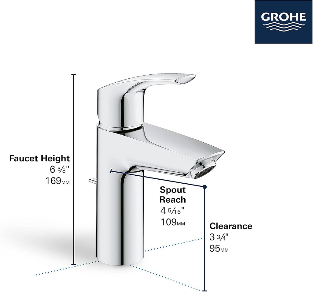 GROHE 32642EN3 Eurosmart, Single Hole Single-Handle S-Size Bathroom Faucet 1.2 GPM, Brushed Nickel