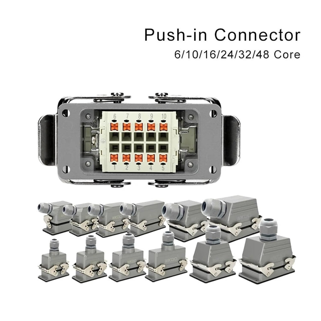Heavy Duty Push in Connector, 6/10/16/24/32/48 Core, Tool Free Wiring, Waterproof Industrial Power Connector, 1pcs(48 Core Top Entry)