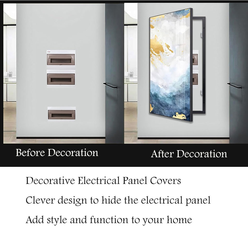 Wall Mounted Electrical Panel Cover Modern Meter Box Decorative Painting Hidden Circuit Breaker Panel Fuse Box Cover Cabinet with Ps Frame(Size:60x80cm,Color:G)