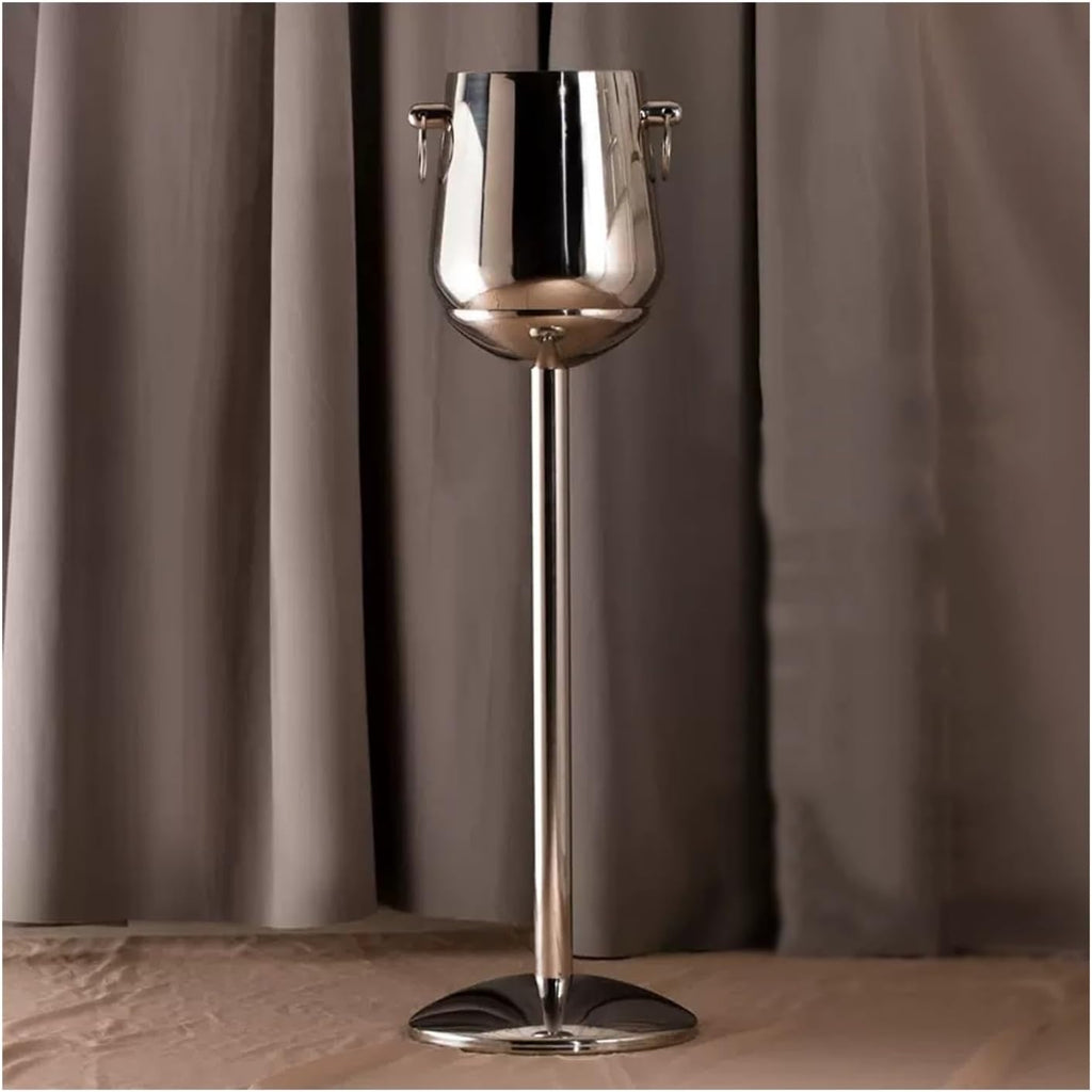 Bar Ice Bucket Champagne Bucket with Stand, Stainless Steel Double Wall Wine Chiller with Carrying Handle, Ice Buckets for Parties Festival Bar Outdoor or Indoor Use, 5L （Silvery） Champagne Bucket
