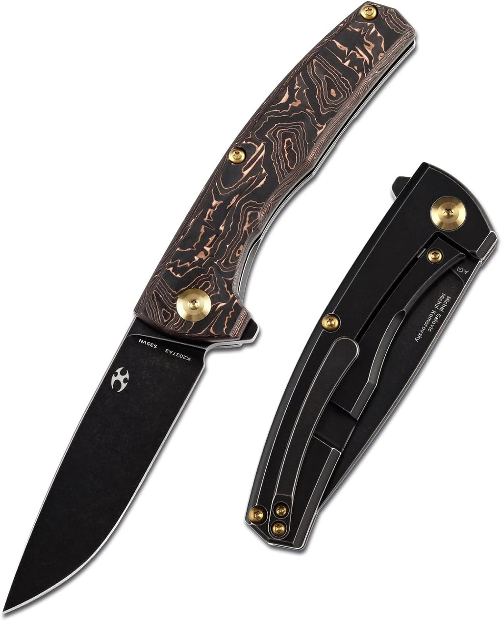 KANSEPT AGI Pocket Folding Knives EDC Camping 2.94'' CPM S35VN Material Pocket Folding Knife with Twill Carbon Fiber + Black Stonewashed Titanium Handle Everyday Carry K2037A3