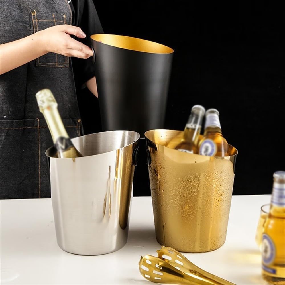 Stainless Steel Ice Bucket 5L Golden Champagne and Wine Bucket Cooler Ice Buckets for Drinks and Parties(Silver)