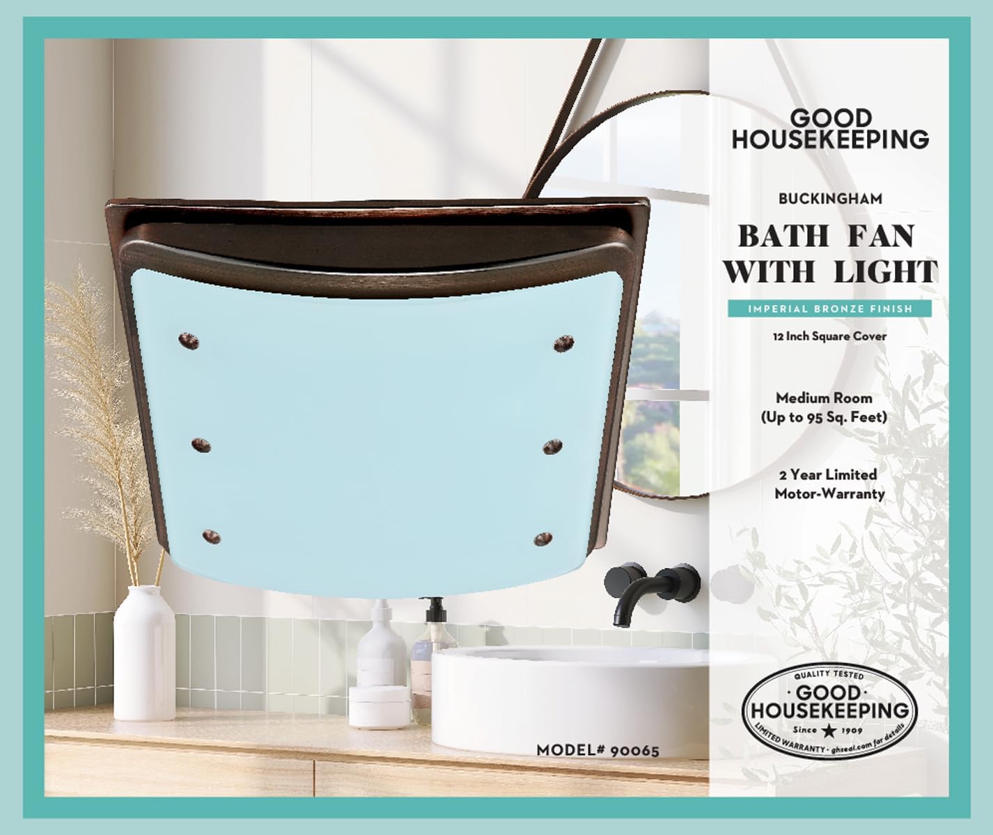 Good Housekeeping 90065 Buckingham Decorative Bathroom Ventilation Exhaust Fan with Light and Nightlight, Medium, Imperial Bronze
