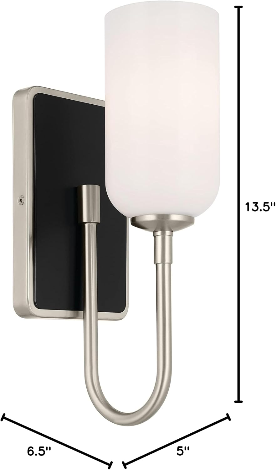 Kichler Solia 1-Light Wall Sconce, Modern Light with Opal Glass in Brushed Nickel with Black, Damp Rated, for Bathroom, Bedroom, Living Room, or Hallway (13.5' x 5'), 55161NI