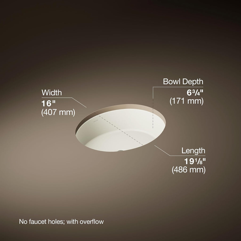Kohler K-2881-96 1-Bowl Undermount Bathroom Sink w/Overflow Biscuit