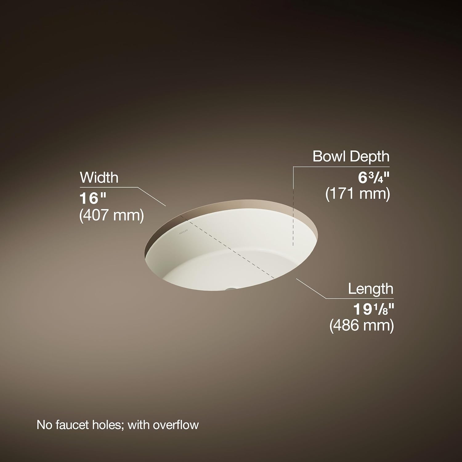 Kohler K-2881-96 1-Bowl Undermount Bathroom Sink w/Overflow Biscuit