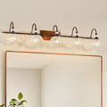 5-Light Antique Red Bronze Finish Bathroom Vanity Light, Vintage Vanity Light with Floral Clear Glass Shades, Retro Wall Mount Lighting for Bathroom, Dressing Table