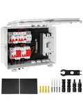 PV Combiner Box 2 String Solar Distribution Box, IP65 Waterproof, with 25A 250A DC Circuit Breakers, 63A 125A AC Breakers, Outdoor Power Distribution Box for 8KW–10KW Inverter Systems