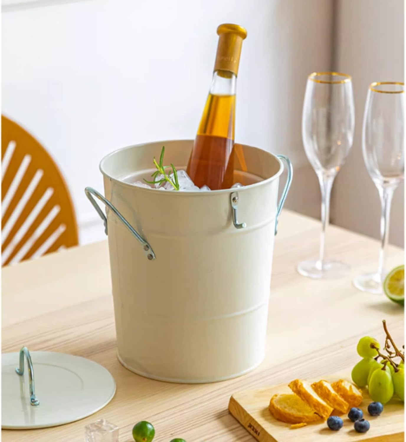 Ice Container 3.5 Liter Double Wall Ice Bucket Insulated Ice Buckets with Lid and Scoop Thickened Metal Ice Buckets, Party Beverage Tub for Home Kitchen Parties Cocktail Bar Wine Beer Champagne Bucke