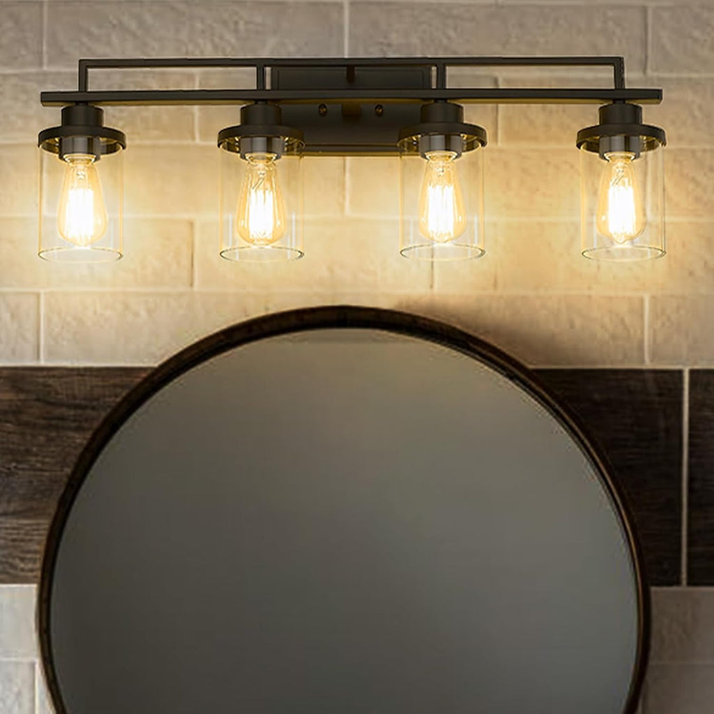 Emliviar 4-Light Vintage Vanity Light - Farmhouse Bathroom Wall Light Fixtures, Oil Rubbed Bronze Finish with Clear Glass, YCE238B-4W ORB