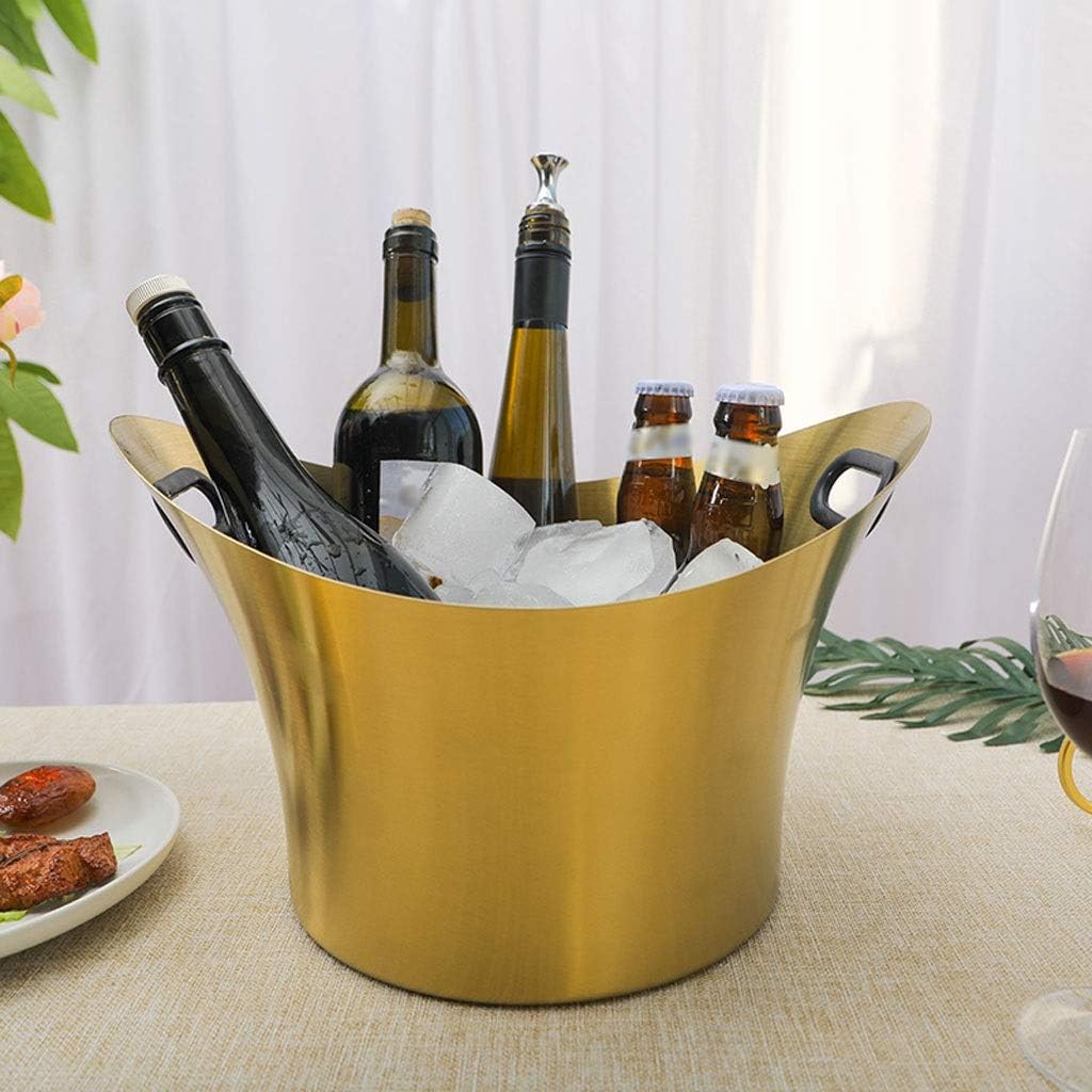 Ice Bucket Stainless Steel Restaurant Household Kitchen Large Ice Bucket Wine Champagne Beer Handle Wine Barrel Bar Banquet Ice Wine Basin Ice Buckets for Parties (Gold)