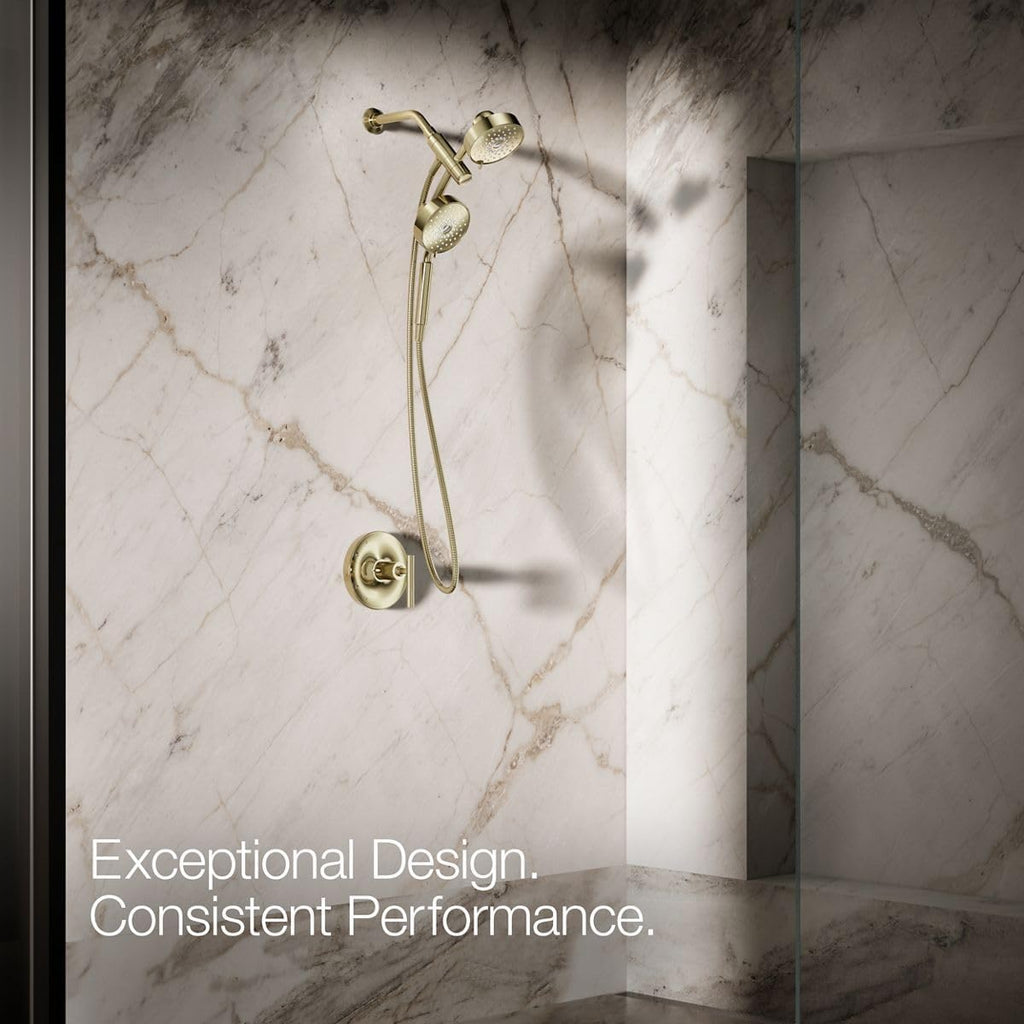 KOHLER 23219-AF Purist 2-in-1 Multi Function Shower Kit with SHOWERHEAD & HAND SHOWER with Full Coverage & Rotating Rail, Vibrant French Gold, 2.5 GPM