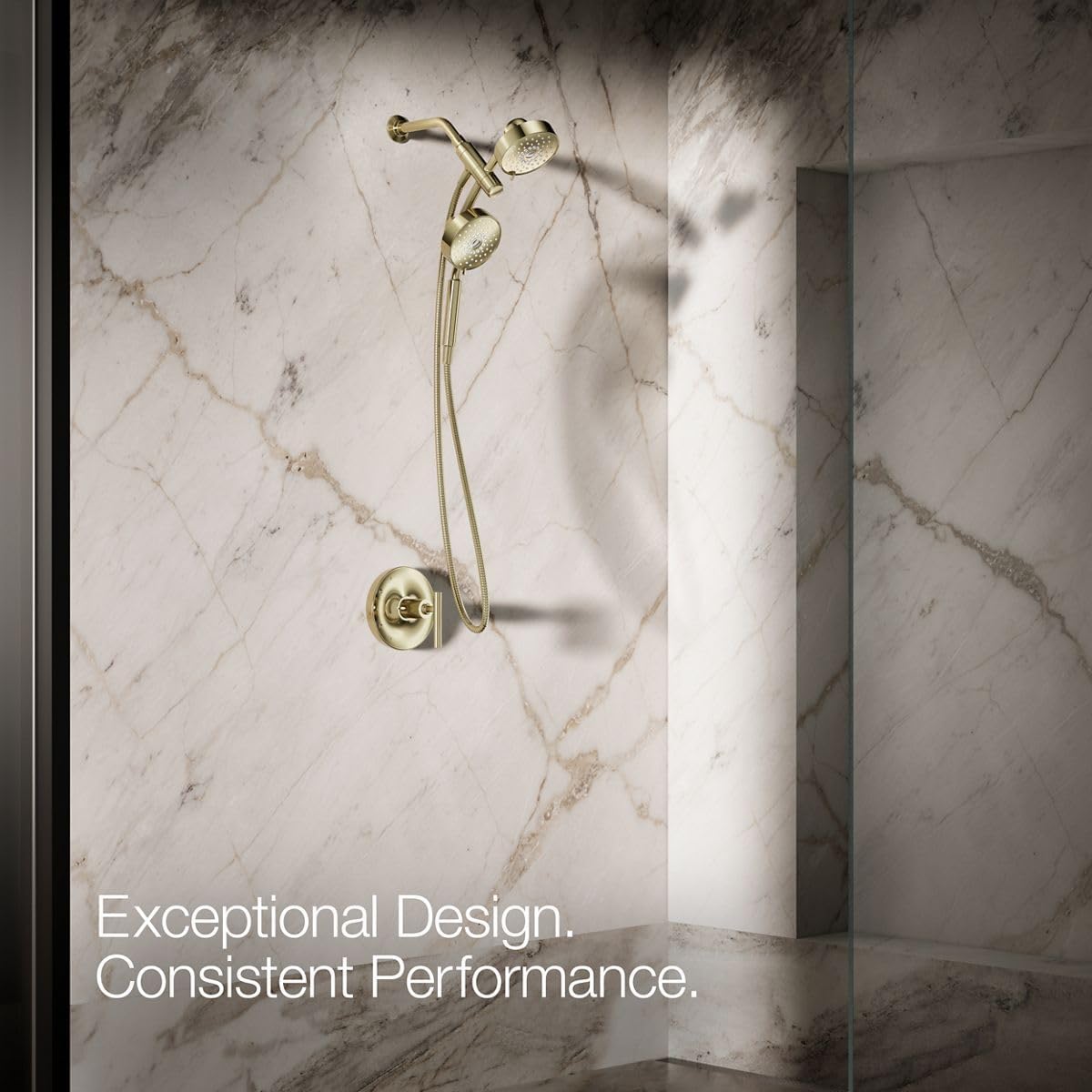 KOHLER 23219-AF Purist 2-in-1 Multi Function Shower Kit with SHOWERHEAD & HAND SHOWER with Full Coverage & Rotating Rail, Vibrant French Gold, 2.5 GPM