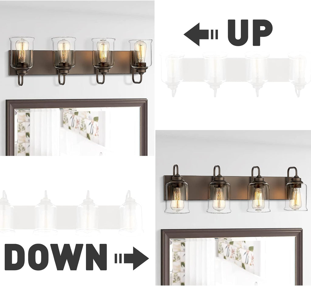 zeyu 28.5' Oil Rubbed Bronze Bathroom Light Fixtures, 4-Light Farmhouse Vanity Wall Lights with Clear Glass Shade, ZSL72B-4W ORB