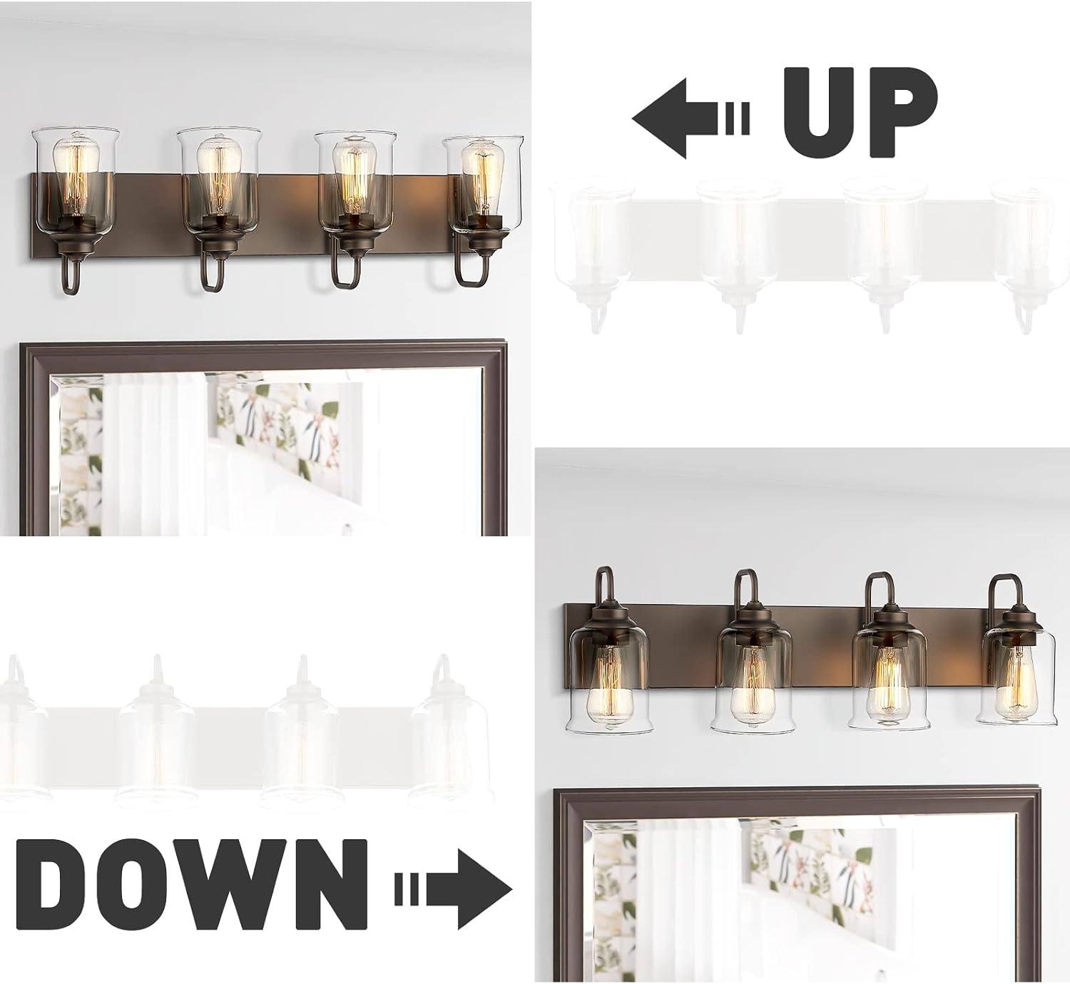 zeyu 28.5' Oil Rubbed Bronze Bathroom Light Fixtures, 4-Light Farmhouse Vanity Wall Lights with Clear Glass Shade, ZSL72B-4W ORB