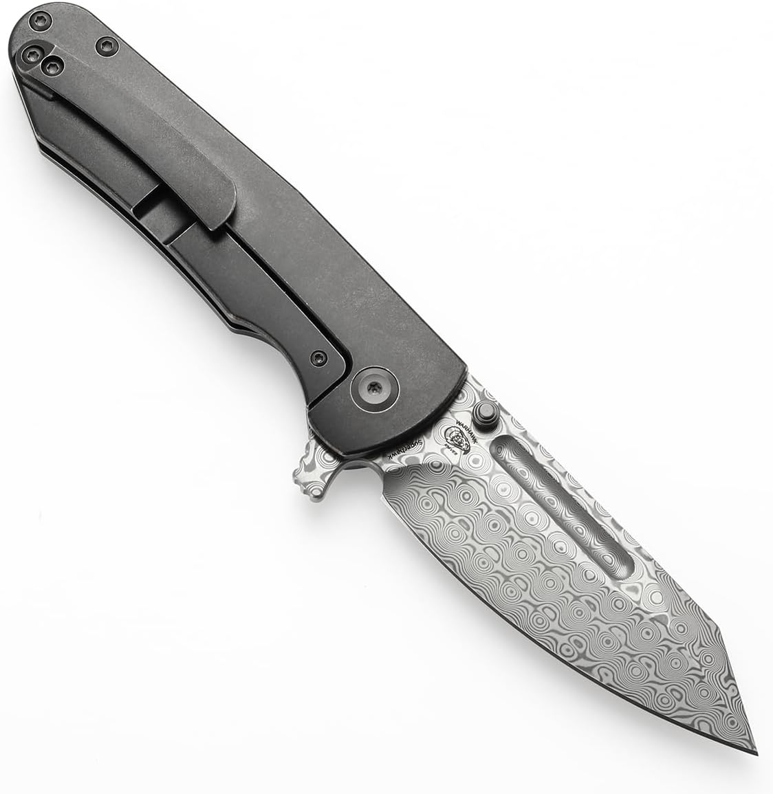 KANSEPT Superhawk Pocket Knives, 3.89''Damascus Steel Sharp Blade, Blackwash Titanium Handle, Thumb Stud for Edc and Outdoor, 9.03'' Camping Folding Hiking Knive K1084A3