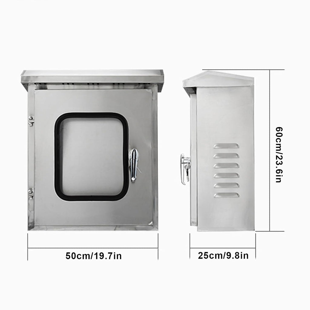 Electrical Junction Box with Double Doors, Stainless Steel Electrical Distribution Enclosure with Mounting Base Plate and Viewing Window, for Industrial/Commercial Installation(50x60x25cm)