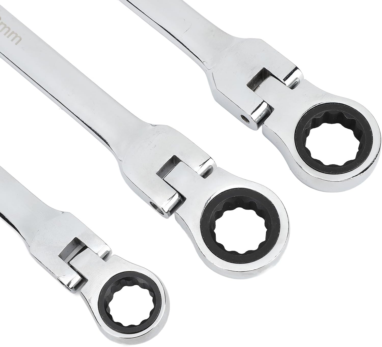 Qiilu 6pcs Flex Head Ratcheting Wrench Set, Metric 8-19mm CRV Steel, Extra Long Double Box End Ratchet Wrench for Repair, Greater Leverage and Easy in Tight Spaces, Efficient