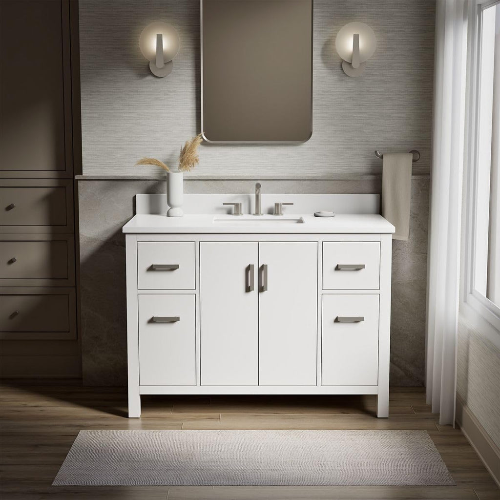 Kohler Kresla 48 Inch Bathroom Vanity Cabinet with White Single Sink and Quartz Top, Modern Bathroom Storage, White