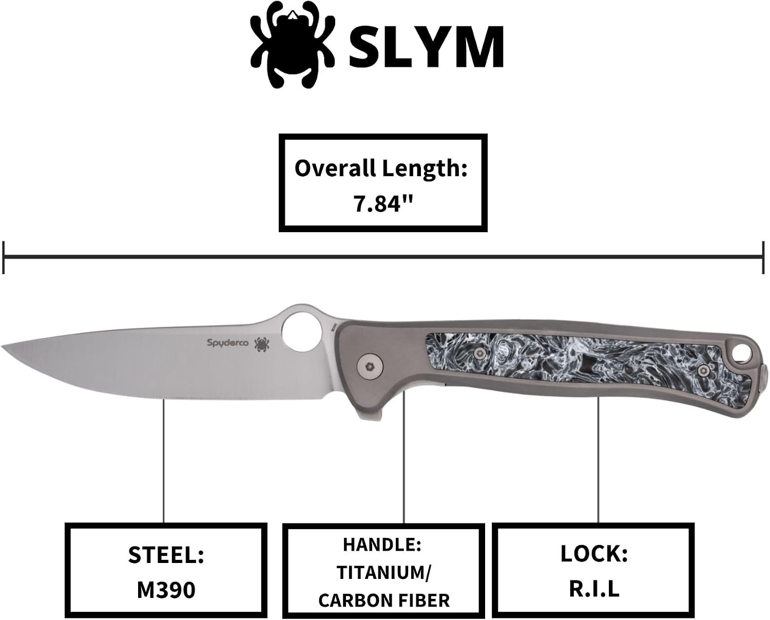 Spyderco Slym Ultralight Folding Knife - M390 Steel Blade with Titanium/Carbon Fiber Handle, R.I.L Lock, PlainEdge - C271TIP