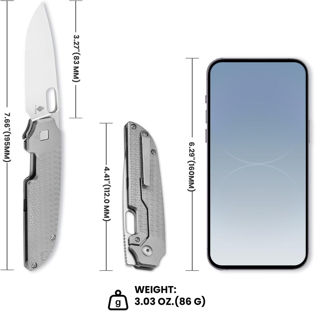 Kizer Varatas Pocket Knife, 3.27 Inches S35VN Blade Folding EDC Knife with Titanium Handle, Thumb Hole Opener Folding Hunting Knives Ki3637A1