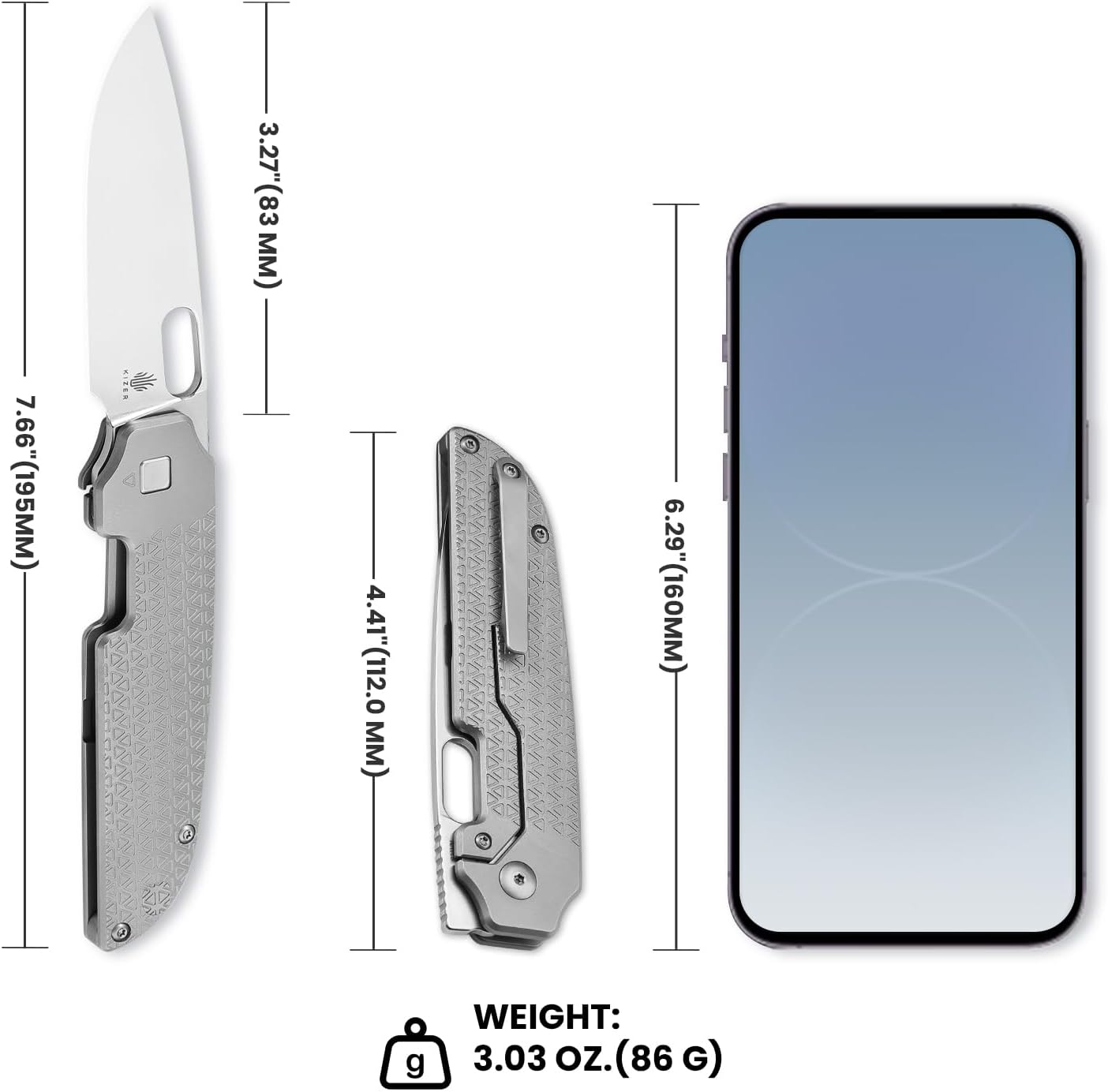 Kizer Varatas Pocket Knife, 3.27 Inches S35VN Blade Folding EDC Knife with Titanium Handle, Thumb Hole Opener Folding Hunting Knives Ki3637A1
