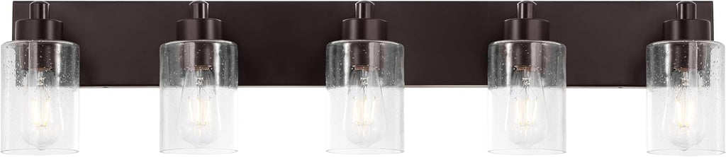 JONATHAN Y 36' Oil Rubbed Bronze/Clear 5-Light Modern LED Vanity Light for Bathroom Mirror, Mid-Century Wall Sconce with Clear Seeded Glass Shades, Contemporary Iron Fixture, LED Bulbs (JYL7620E)