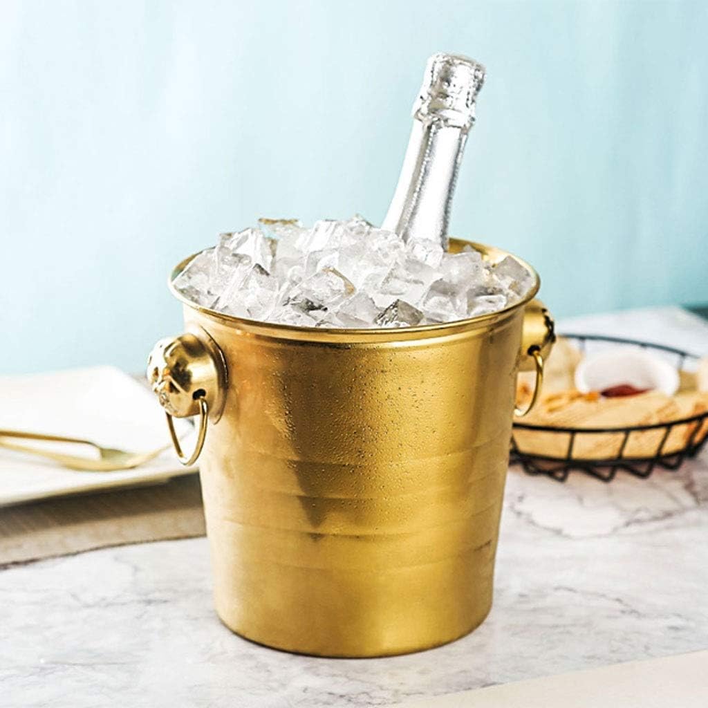 Thickened Stainless Steel Ice Bucket Portable Ice Bucket Hotel Bucket Champagne Bucket Drink Bucket Party Activities and Camping Tableware Ice Bucket Kits, Gold (Grey)