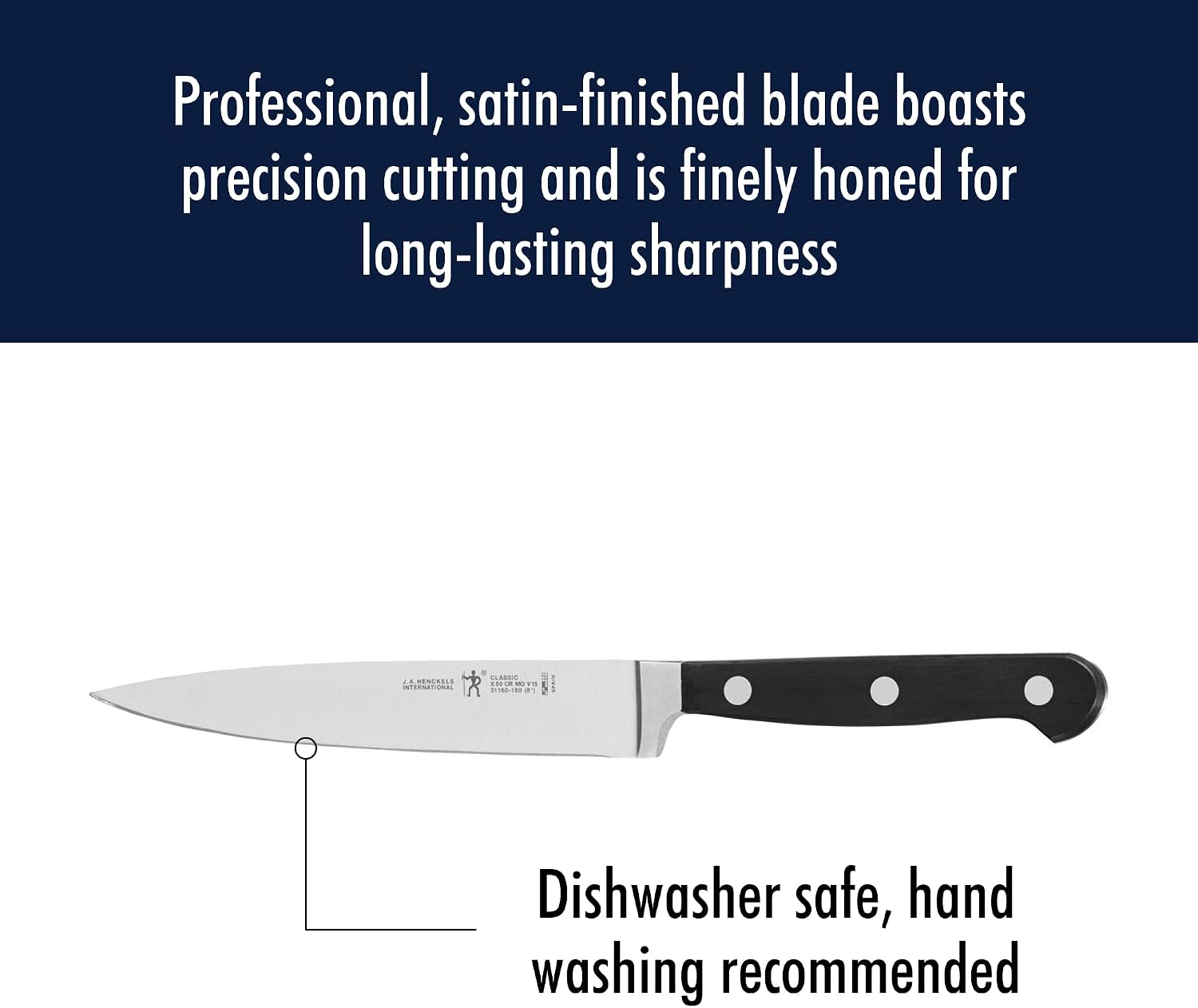HENCKELS Classic Razor-Sharp 3-Piece Kitchen Knife Set, Chef Knife, Paring Knife, Utility Knife, German Engineered Informed by 100+ Years of Mastery, Stainless Steel