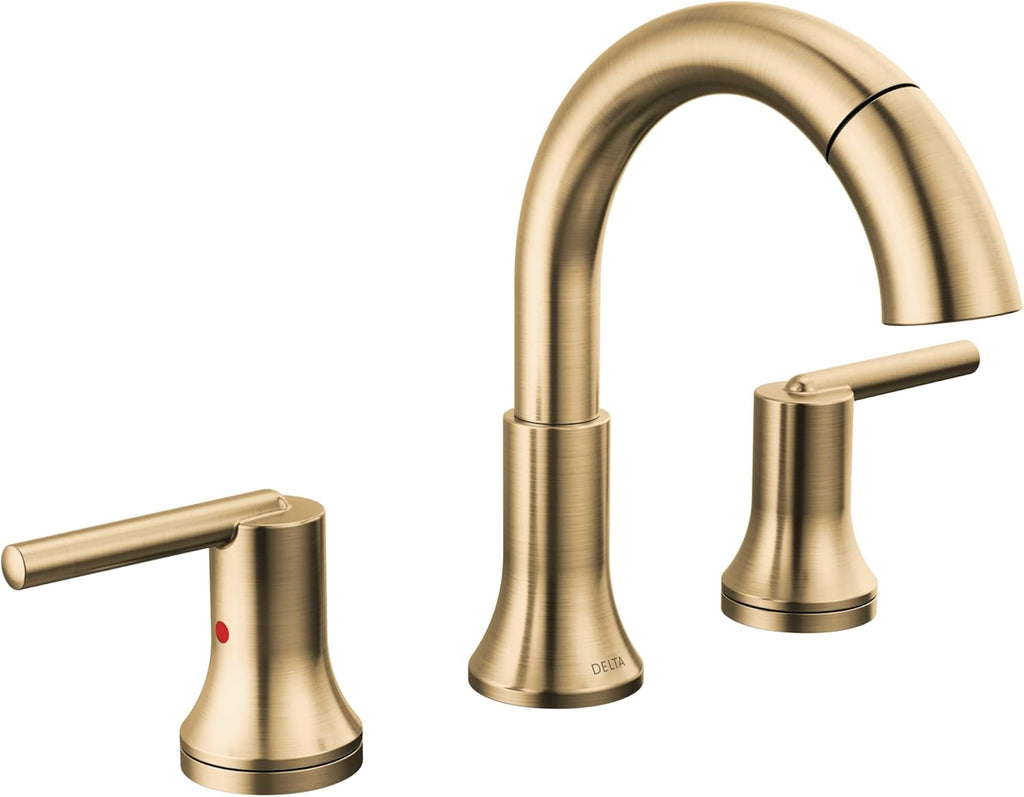 Delta Faucet Trinsic Pull Down Bathroom Faucet, Bathroom Pull Out Faucet, Gold Widespread Bathroom Faucet 3 Hole Pull Down, Bathroom Sink Faucet with Magnetic Docking, Champagne Bronze 3559-CZPD-DST