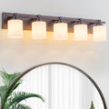 Modern Bathroom Light Fixtures Over Mirror, Vanity Lights for Bathroom Wall Sconces with Milky White Glass Shades, E26 Socket (Bulbs Not Included), 5 Light, Oil Rubbed Bronze