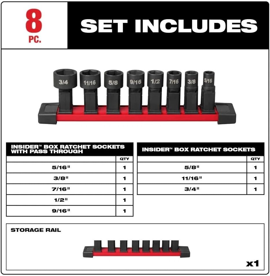 8 PC 49-16-1640 6 Point Sockets for Milwaukee Box Ratchet Socket Set New