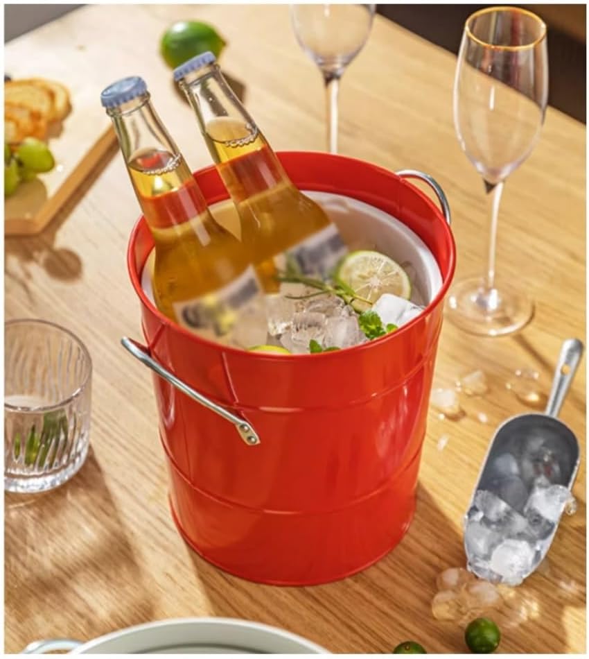 Ice Bucket, 3.5 Liter Double Wall Ice Bucket Insulated Ice Buckets with Lid and Scoop Thickened metal Ice Buckets , Party Beverage Tub for Home Kitchen Parties Cocktail Bar Ice Buckets For Parties(Red