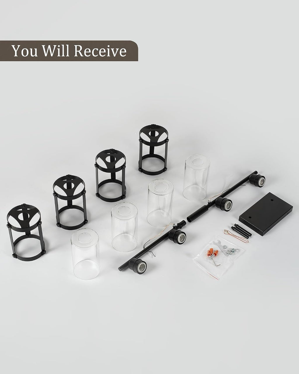 4-Light Black Bathroom Light Fixtures, 29 Inch Modern Bathroom Vanity Lighting Fixtures Over Mirror with Clear Glass and Metal Cage Wall Sconce Lights for Bath, E26, OS-3014BK-4W