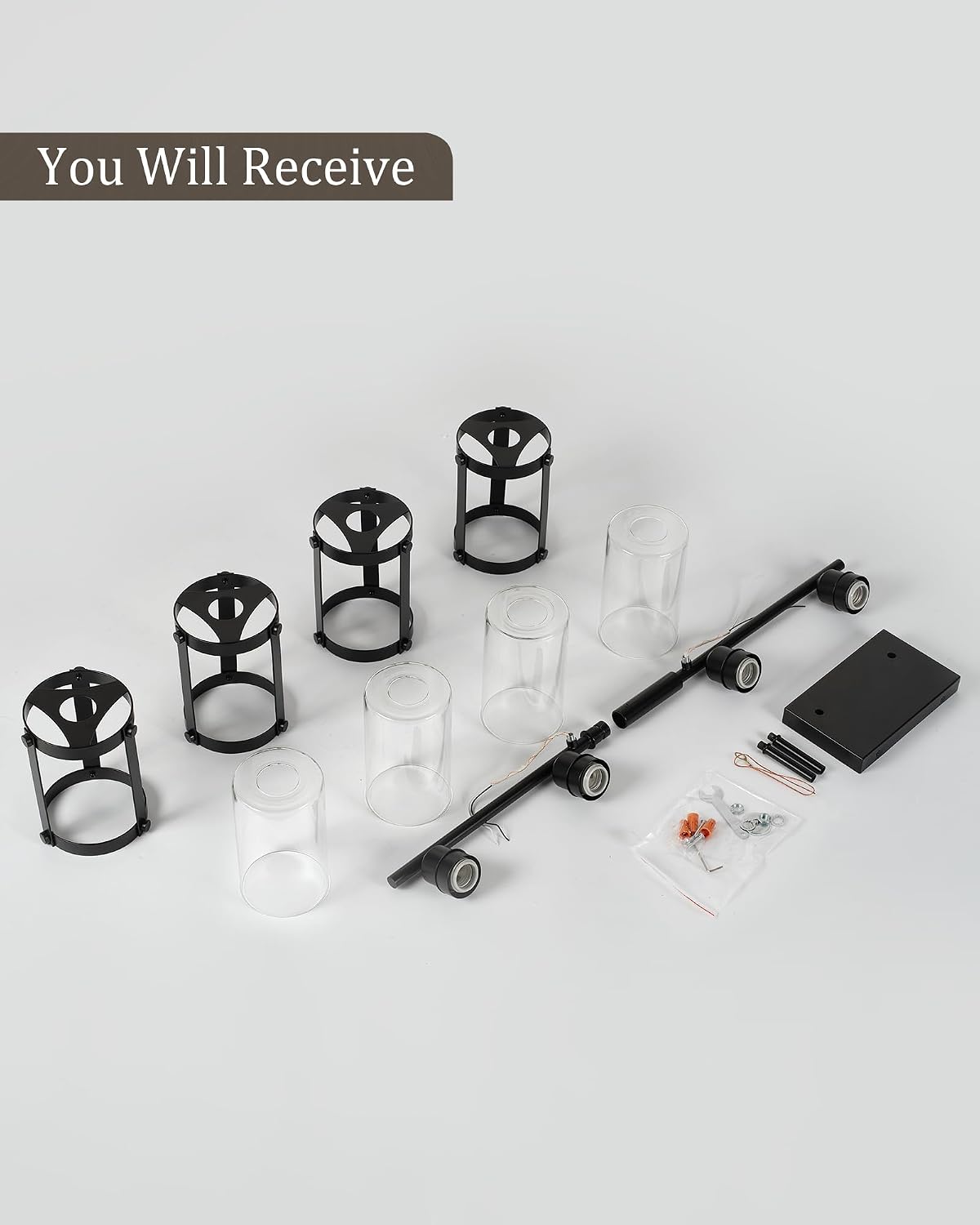 4-Light Black Bathroom Light Fixtures, 29 Inch Modern Bathroom Vanity Lighting Fixtures Over Mirror with Clear Glass and Metal Cage Wall Sconce Lights for Bath, E26, OS-3014BK-4W