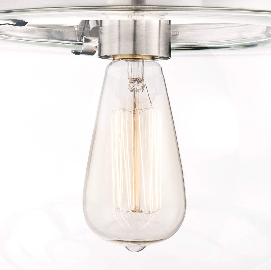 Franklin Iron Works Charleston Industrial Rustic Farmhouse Ceiling Light Semi Flush-Mount Fixture 13 1/2' Wide Brushed Nickel LED Clear Glass Shade for Bedroom Kitchen Living Room Hallway Dining