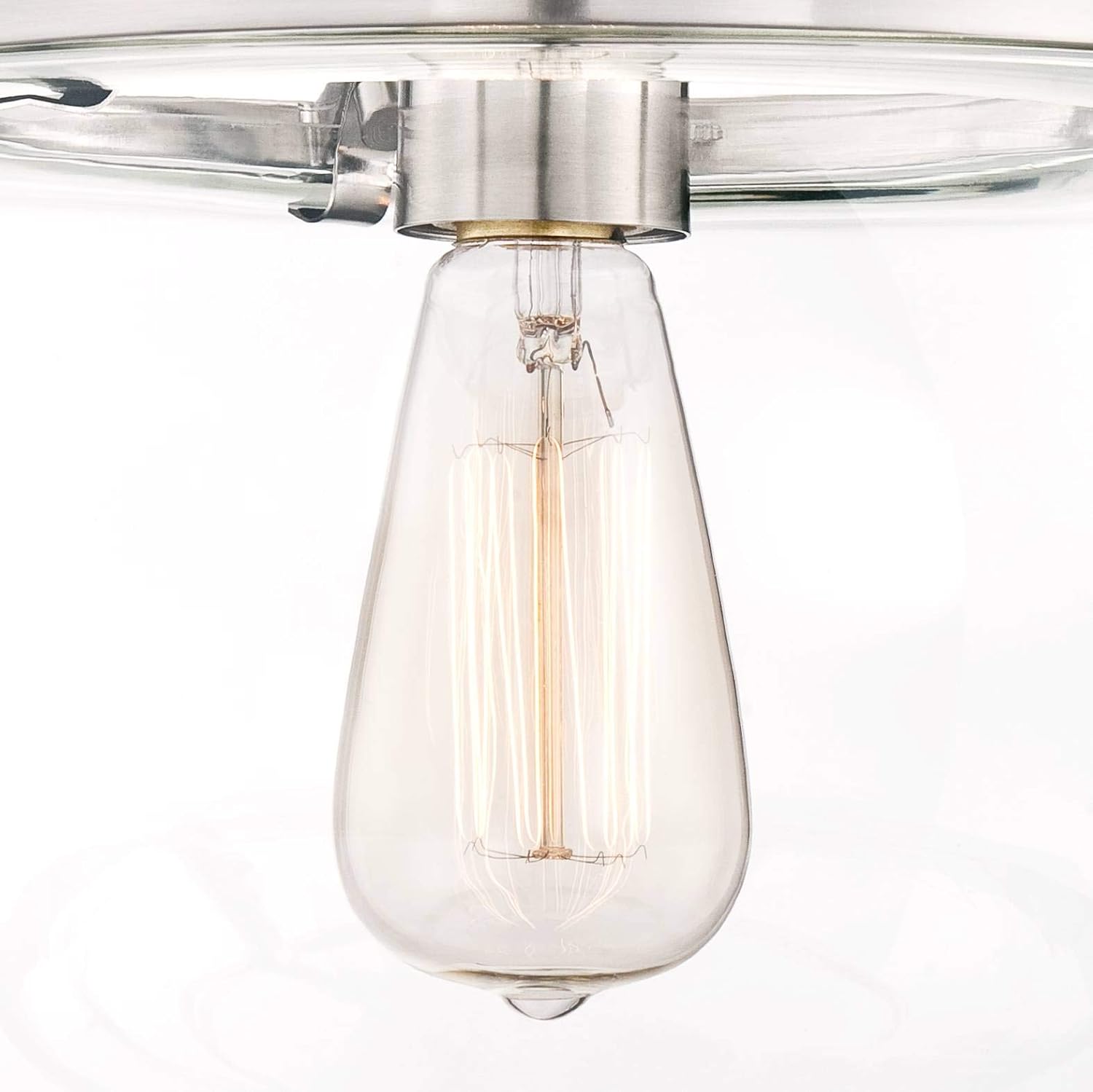 Franklin Iron Works Charleston Industrial Rustic Farmhouse Ceiling Light Semi Flush-Mount Fixture 13 1/2' Wide Brushed Nickel LED Clear Glass Shade for Bedroom Kitchen Living Room Hallway Dining