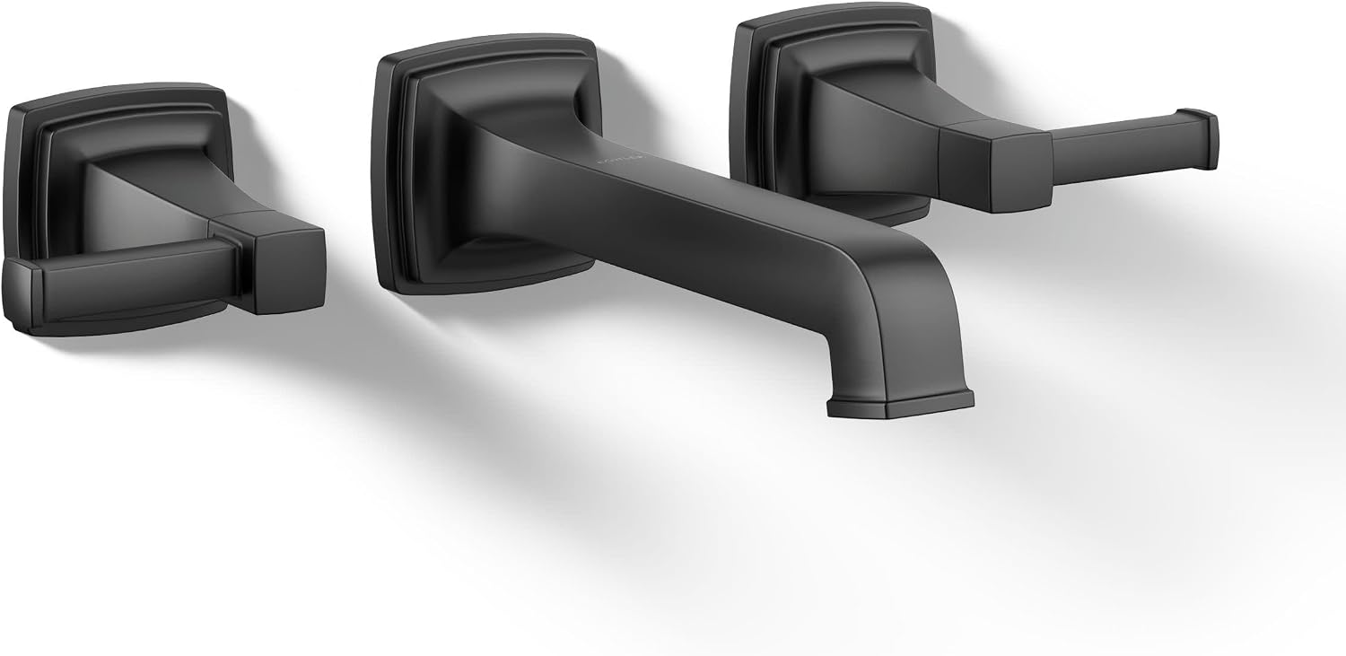 KOHLER T26432-4-BL RIFF Widespread wall-mount bathroom sink faucet trim, Matte Black