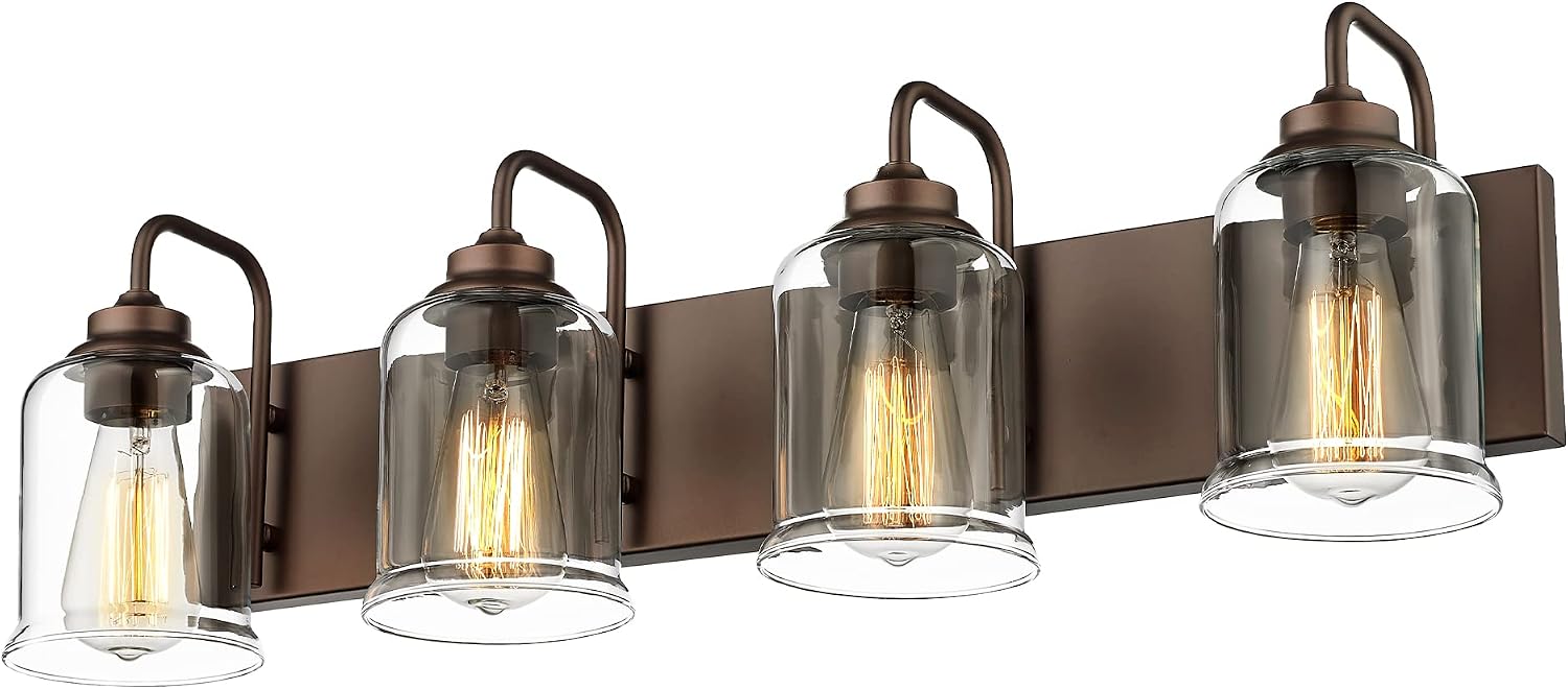 zeyu 28.5' Oil Rubbed Bronze Bathroom Light Fixtures, 4-Light Farmhouse Vanity Wall Lights with Clear Glass Shade, ZSL72B-4W ORB