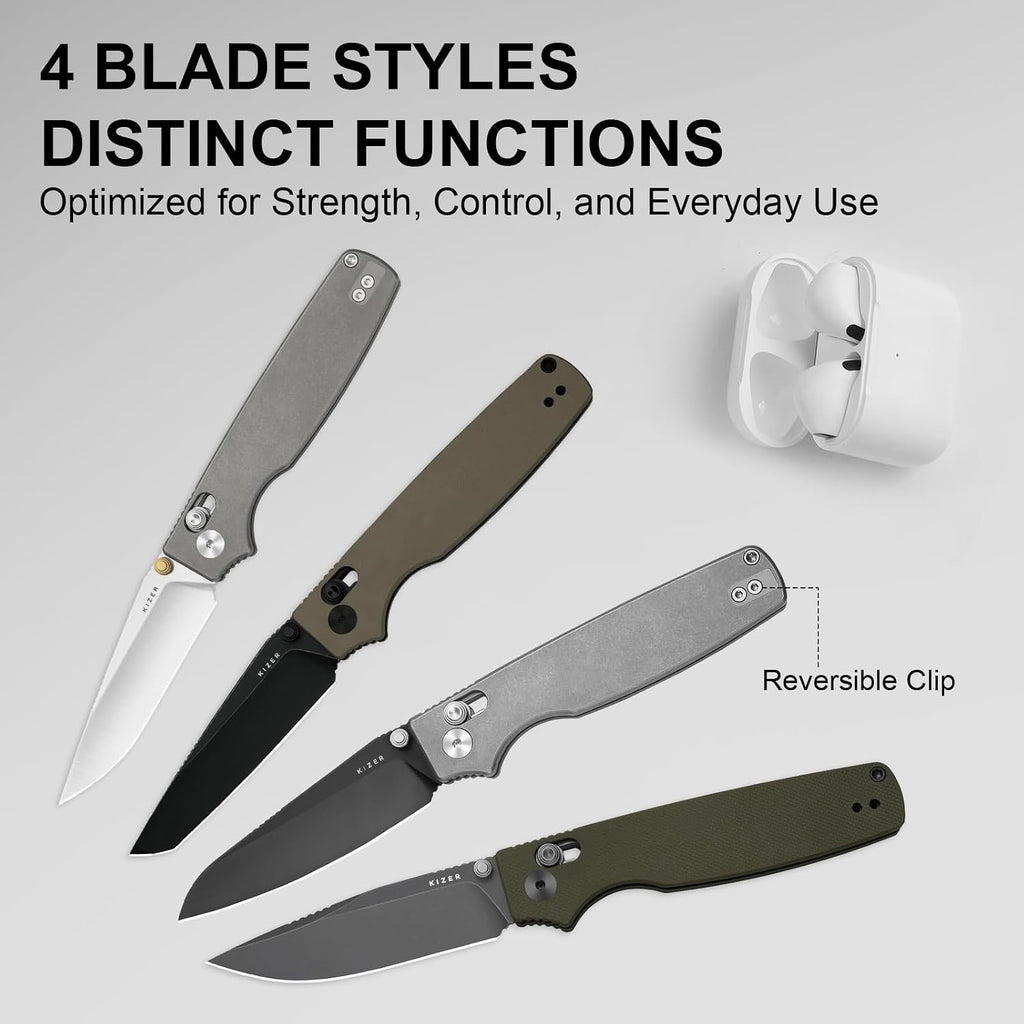 Kizer Original 2 EDC Pocket Knife, 3.19' S45VN Sheepsfoot Folding Knife with Titanium Handle, Thumb Stud Opener Clutch Lock, for Camping Hiking Fishing Ki3605.2SA1