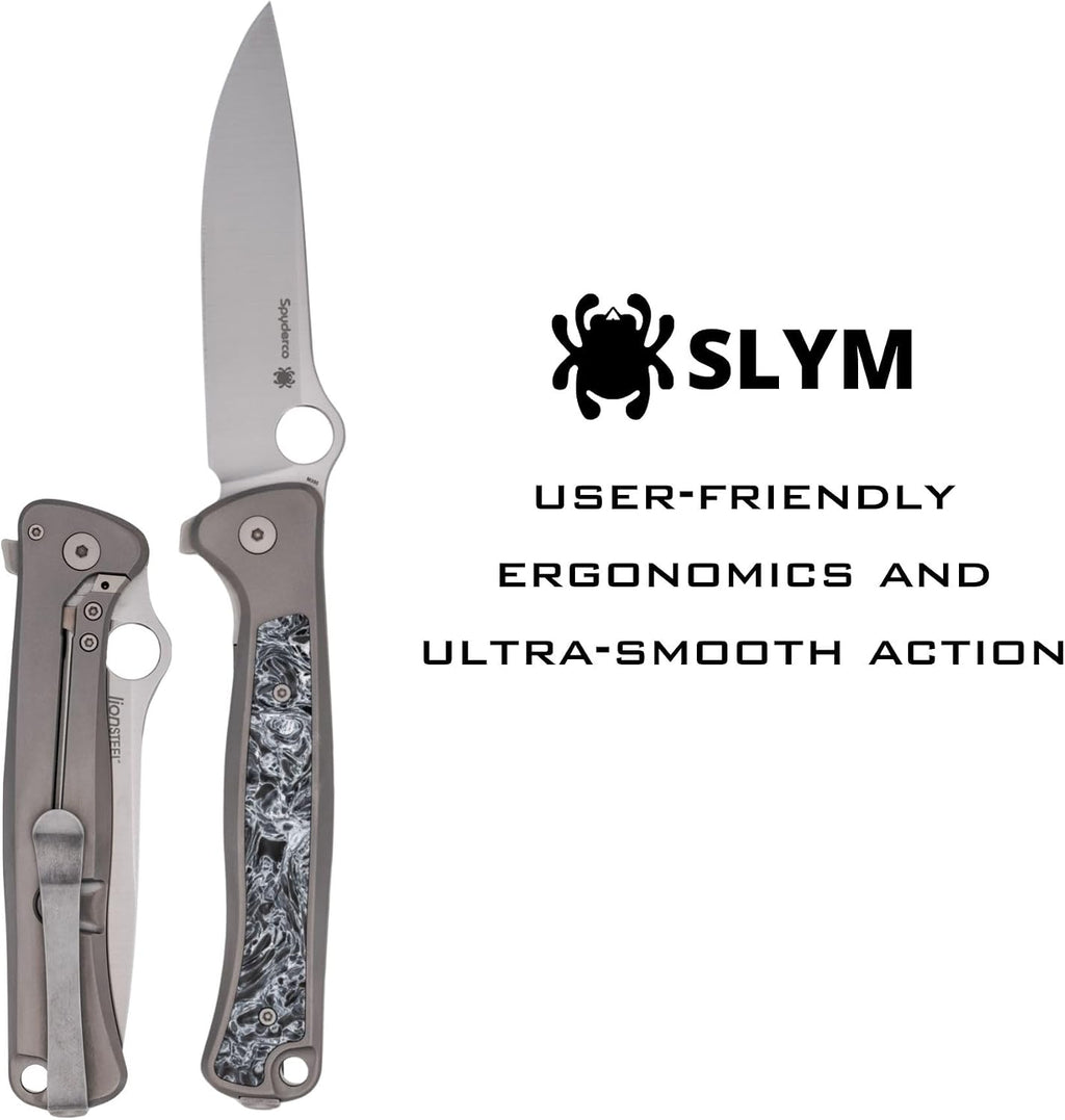 Spyderco Slym Ultralight Folding Knife - M390 Steel Blade with Titanium/Carbon Fiber Handle, R.I.L Lock, PlainEdge - C271TIP