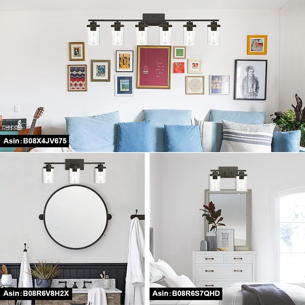 Oil Rubbed Bronze Bathroom Vanity Lights 6 Light, Bronze Vanity Lighting Fixtures with Glass Shade,Industrial Bathroom Light Fixtures Wall Sconces Lights for Kitchen Living Room Hallway