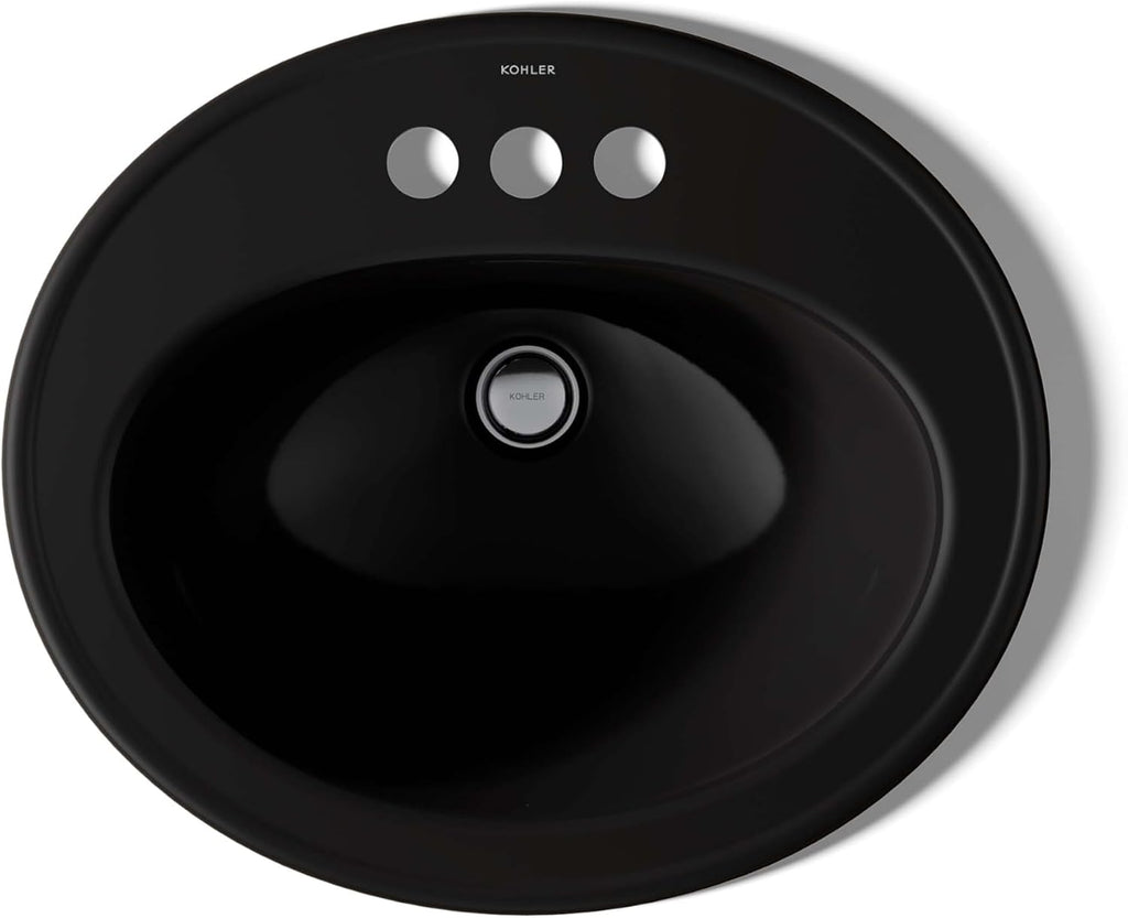 KOHLER K-2196-4-7 Pennington Self-Rimming Bathroom Sink, Black Black