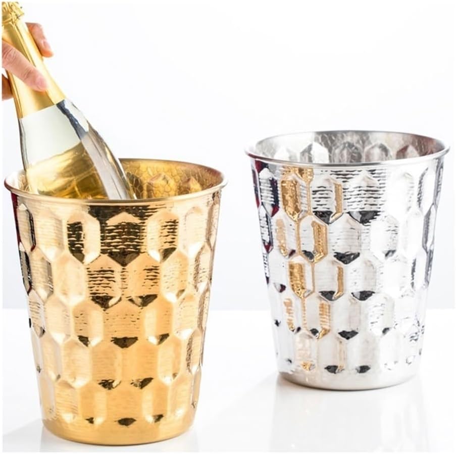 Ice Bucket, Hammered Stainless Steel Ice Bucket Home Party Ice Wine Bucket Champagne Bucket Ice Cube Bucket Decoration Bucket Ice Buckets for Parties(Silver)