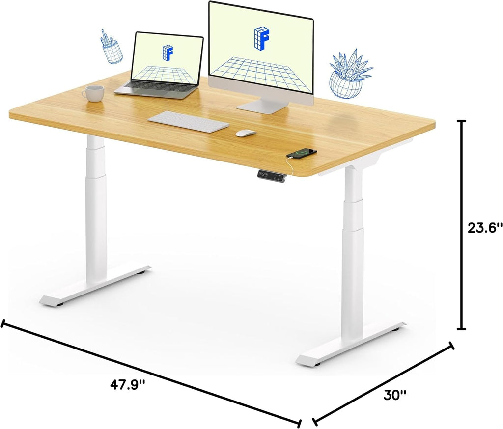FLEXISPOT E6 Pro Dual Motor Electric Standing Desk, Organic Modern Oval Leg Design, 3-Stage Height Adjustable Sit Stand Desk with Heavy Duty 330lbs, 48' x 30' Maple Desktop, White Frame