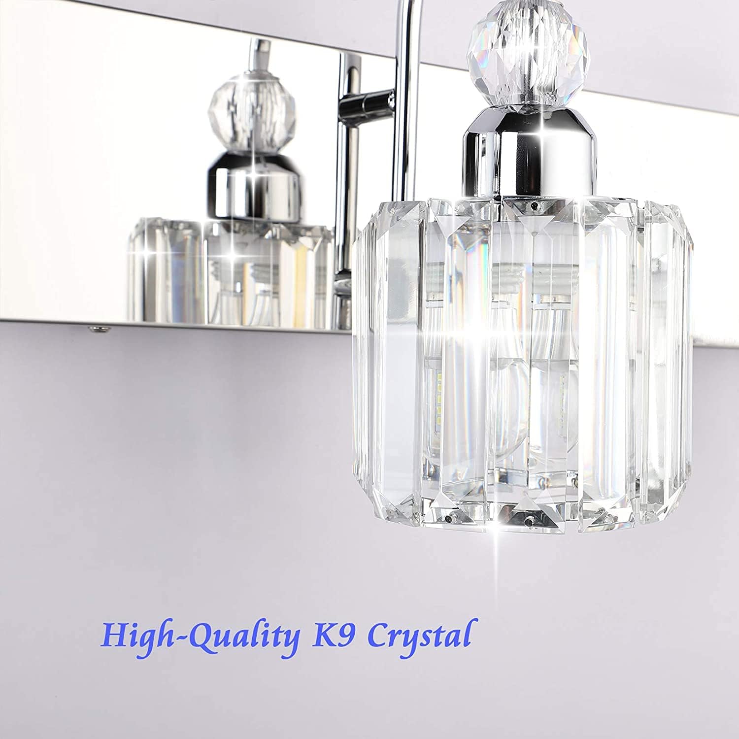 Ralbay 6-Lights Stainless Steel Crystal Bathroom Vanity Lights Over Long Mirror Modern Crystal Vanity Lighting Fixtures for Bathroom