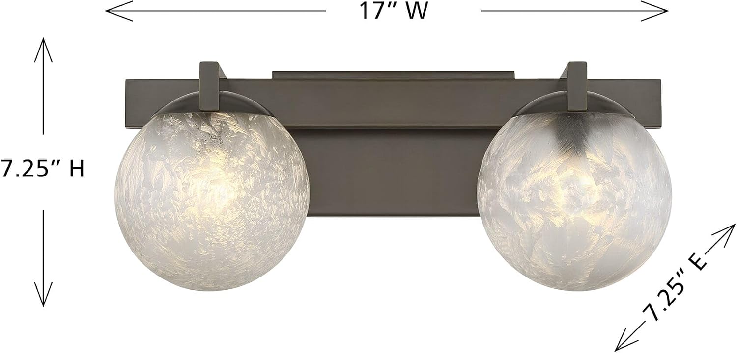 Savoy House 8-1017-2-15 Darien Contemporary Ice Glass Bathroom Vanity Wall Light, 2-Light 120 Total Watts, 7' H x 17' W, Mediterranean Bronze
